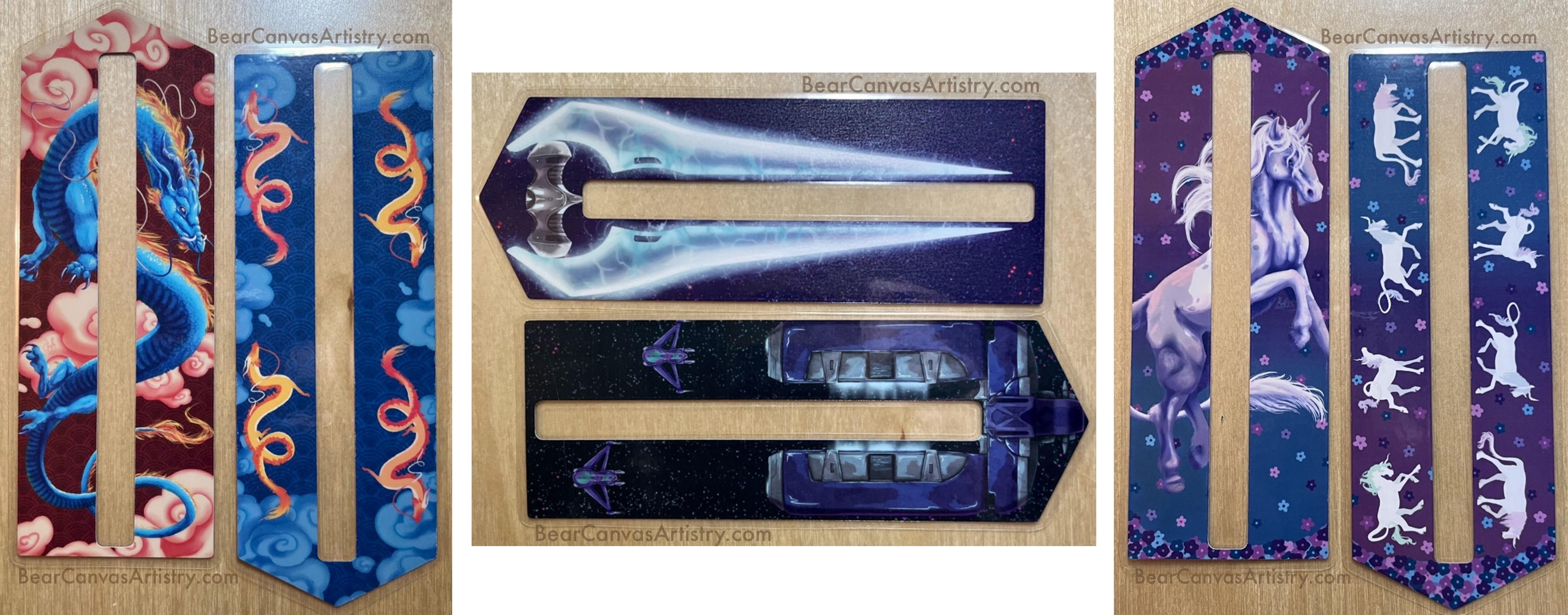 Collage of bookmarks with original artwork on them.